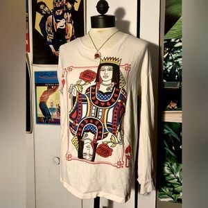 White/Multicolored Long Sleeve Queen of Hearts T-Shirt.